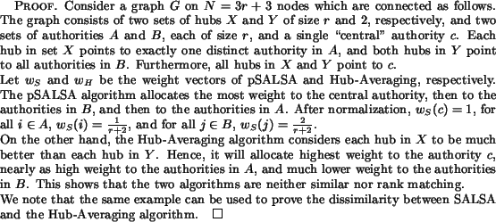 begin{proof}Consider a graph $G$ on $N = 3r+3$ nodes which are connectedas......ove thedissimilarity between SALSA and the Hub-Averaging algorithm.end{proof}