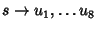 $ s \rightarrow u_1, \dots u_8$