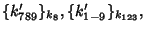 $ \{ k_{789}' \}_{k_{8}}, \{ k_{1-9}' \}_{k_{123}}, $