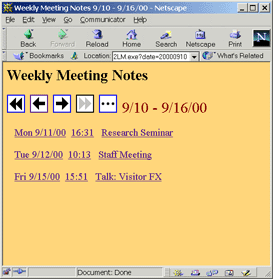 [screen shot of weekly notes navigation Web page]