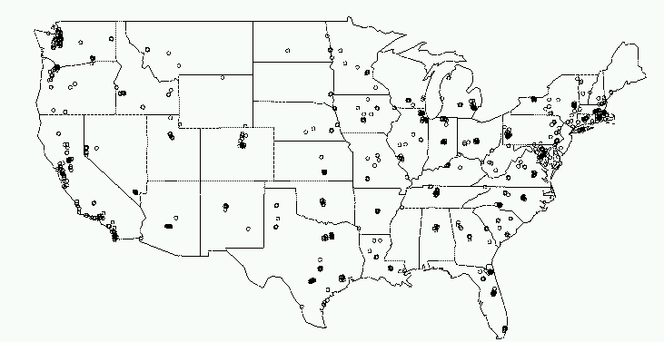 Locations of stores from one U.S. retailer.