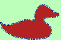 SVG diagram showing text along a path around a duck