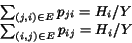 \begin{displaymath} \begin{array}{l} \sum_{(j,i) \in E} p_{ji} = H_i/Y \ \sum_{(i,j) \in E} p_{ij} = H_i/Y \end{array} \end{displaymath}