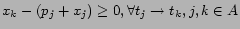 $\displaystyle x_k - (p_j + x_j) \ge 0, \forall t_j \rightarrow t_k, j,k \in A$