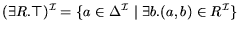 $ (\exists R.\top)^\mathcal{I} = \{a \in \Delta^\mathcal{I} \mid \exists b.(a,b) \in R^\mathcal{I}\}$