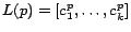 $L(p)=[c_1^p,\ldots,c_k^p]$