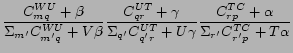 $\displaystyle {{C_{mq}^{WU}+\beta}\over{\Sigma_{m'}C_{m'q}^{WU}+V\beta}} {{C_{... ...r}^{UT}+U\gamma}} {{C_{rp}^{TC}+\alpha}\over{\Sigma_{r'}C_{r'p}^{TC}+T\alpha}}$