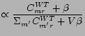 $\displaystyle \propto {{C_{mr}^{WT}+\beta}\over{\Sigma_{m'}C_{m'r}^{WT}+V\beta}}$