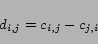 \begin{displaymath}d_{i,j} = c_{i,j} - c_{j,i} \end{displaymath}