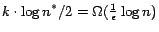 $ k\cdot \log n^* / 2 = \Omega(\frac 1\epsilon \log n)$