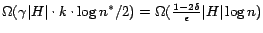 $ \Omega(\gamma \vert H\vert \cdot k\cdot \log n^* / 2) =\Omega(\frac{1-2\delta}\epsilon \vert H\vert\log n)$