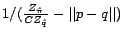 $ 1/(\frac{Z_{\hat{\pi}}}{C Z_{\hat{q}}} - \vert\vert p - q\vert\vert)$