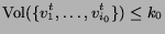 ${\rm Vol}( \{ v^{t}_{1}, \dots, v^{t}_{i_{0}} \} ) \leq k_{0}$