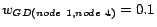 $w_{GD(node\mbox{ }1,node\mbox{ }4)}=0.1$