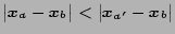 $ \big\vert x_{a}-x_{b} \big\vert <\big\vert x_{a'}-x_{b} \big\vert$