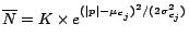 $\overline{N} = K \times e^{(\vert p\vert-\mu_{c_j})^2/(2\sigma_{c_j}^2)}$