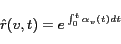 \begin{displaymath}\hat{r}(v,t) = e^{\:\int_0^t\alpha_v(t) dt}\;\end{displaymath}