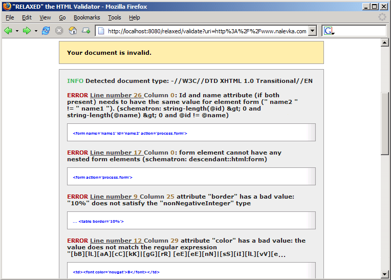 Validation output